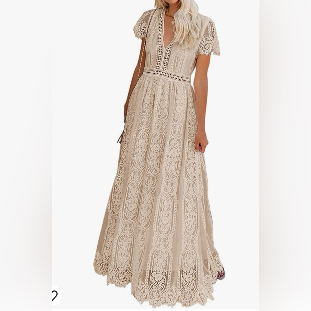 Women’s V-neck short sleeve Lace Maxi dress!
